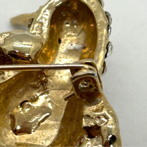 Vintage Hummingbird Brooch Rhinestone Accents Enameled Wings Gold-Tone Nature - Picture 10 of 16